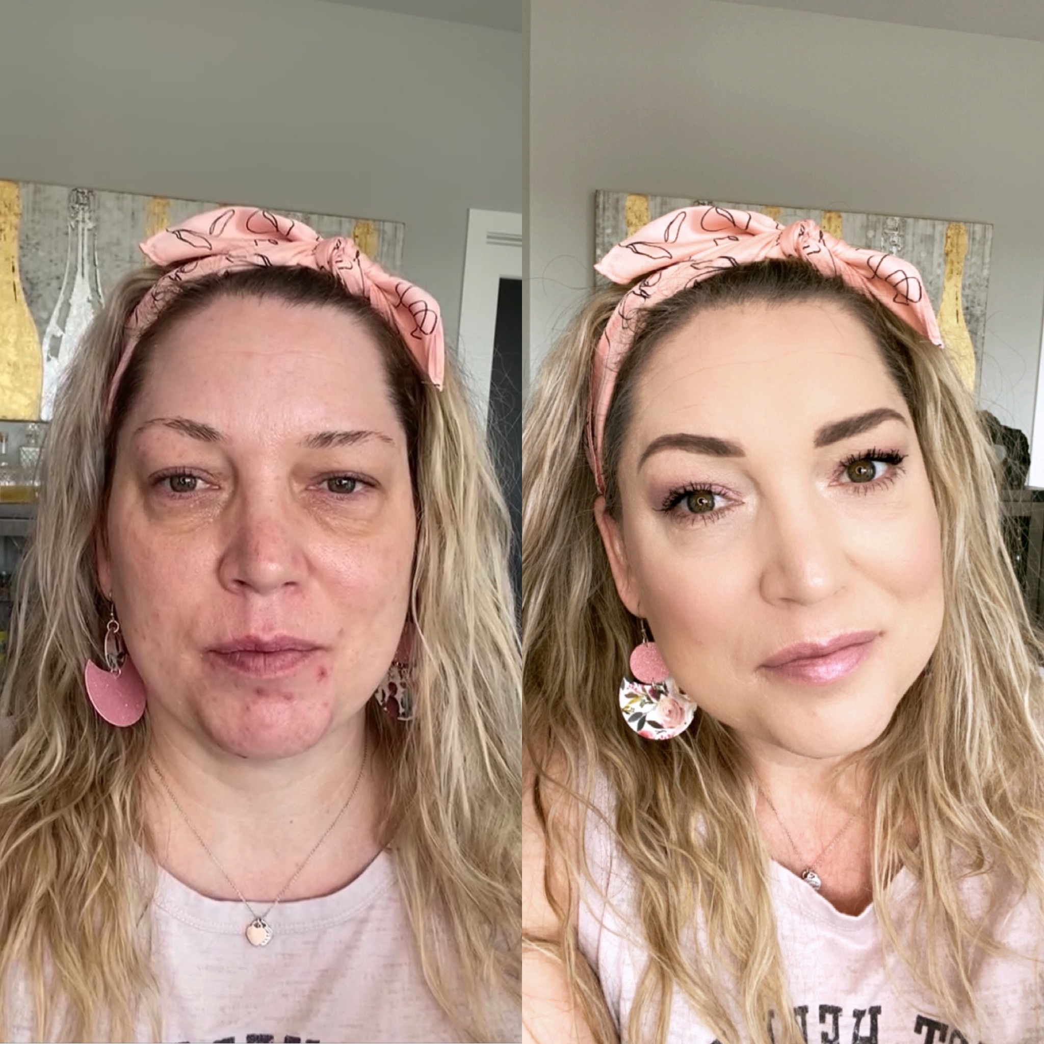 Before and after soft glam makeup transformation